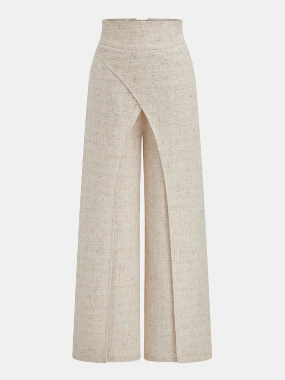 Commense Textured Overlap Lace-Up Waist Wide Leg Pants - Beige Small